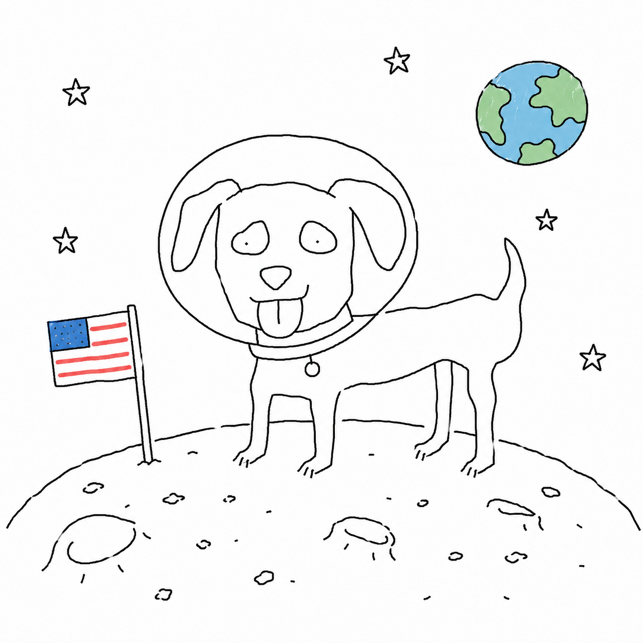 The dog standing on the moon in a helmet