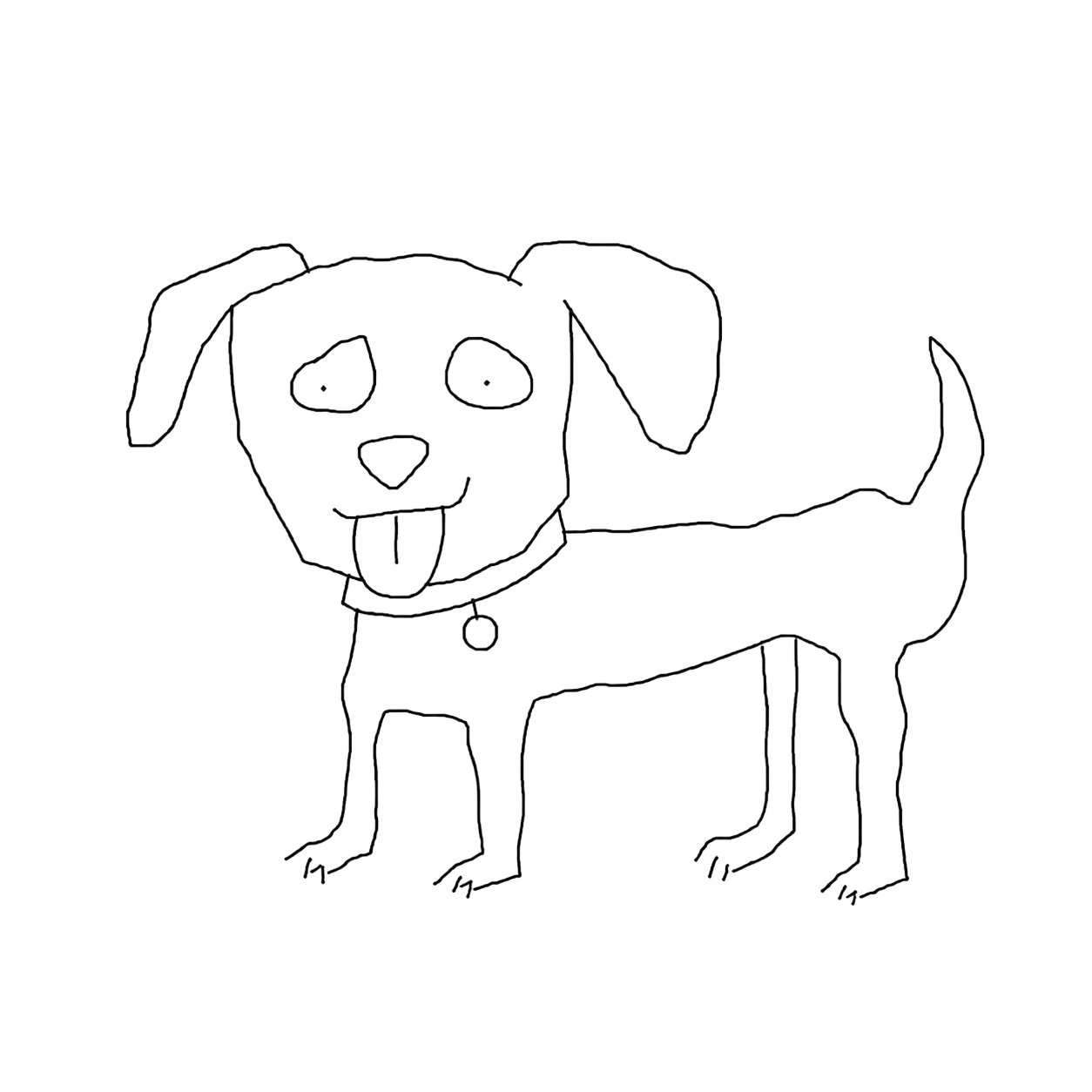 A crude line drawing of a dog